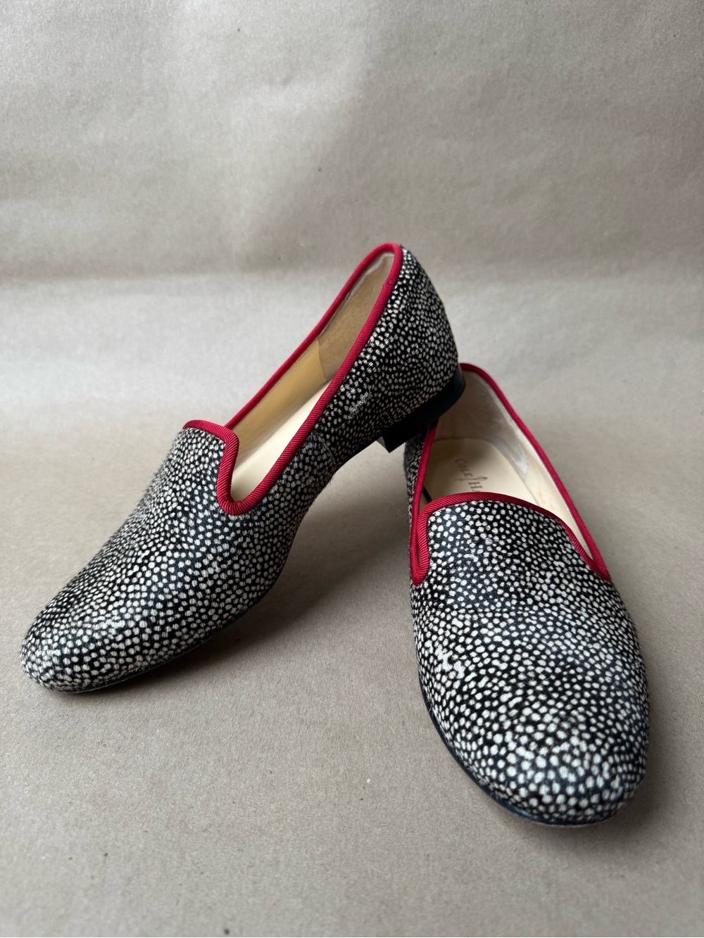 Cole Haan Women’s Sabrina Calf Hair Loafers Animal Print Red Trim Size 6 EUR 36